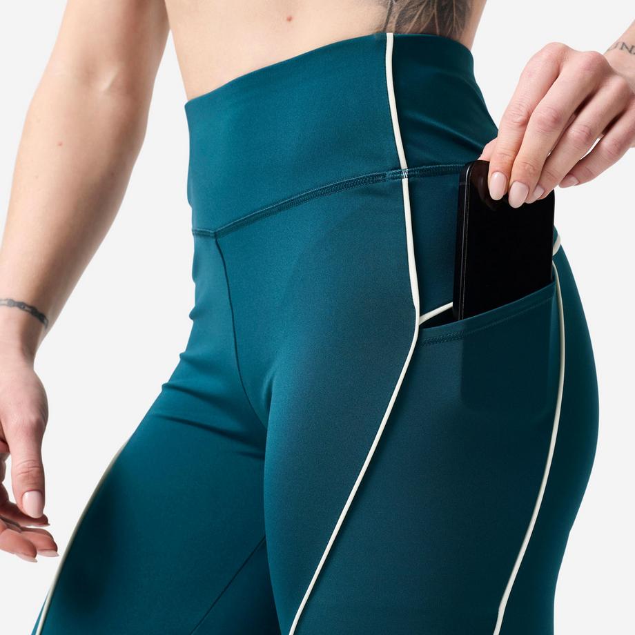 DOMYOS  Leggings mit hoher Taille ,grün, mit weisser Paspel 