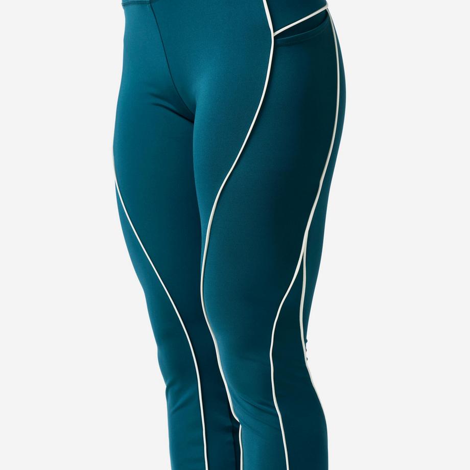 DOMYOS  Leggings mit hoher Taille ,grün, mit weisser Paspel 