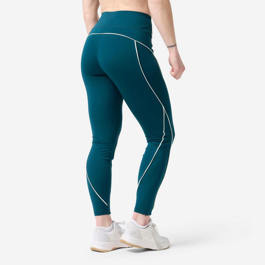 DOMYOS  Leggings mit hoher Taille ,grün, mit weisser Paspel 