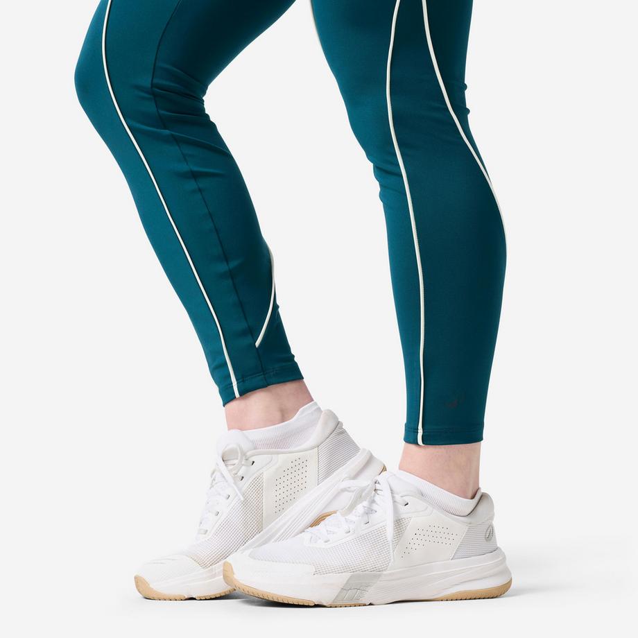 DOMYOS  Leggings mit hoher Taille ,grün, mit weisser Paspel 