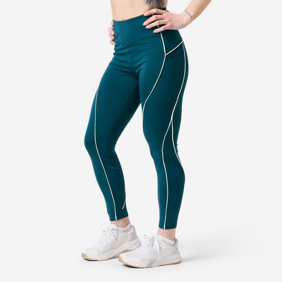 Leggings mit hoher Taille ,grün, mit weisser Paspel