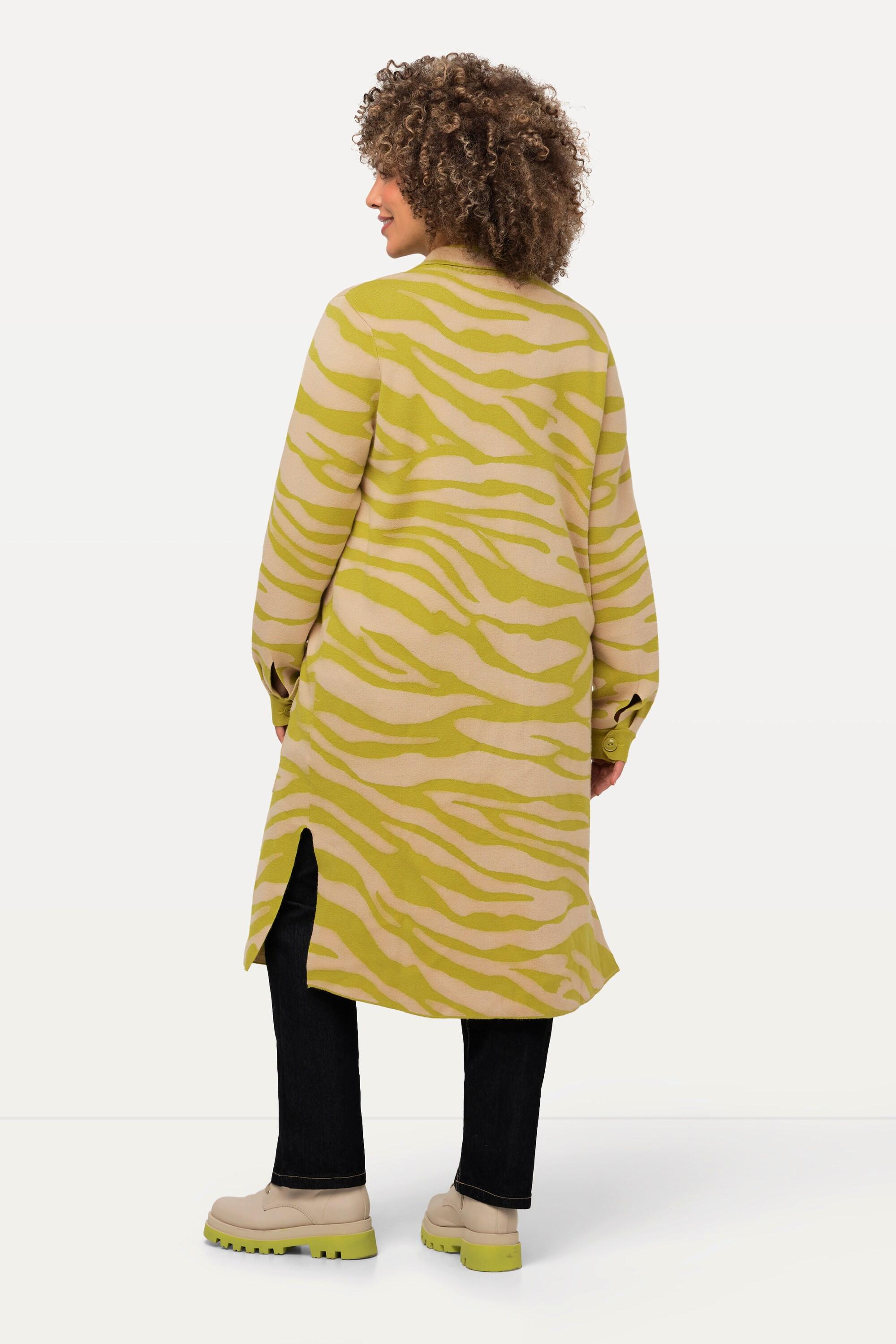 Ulla Popken Zebramuster Regular Fit Strickjacke Hemdkragen Brusttaschen  