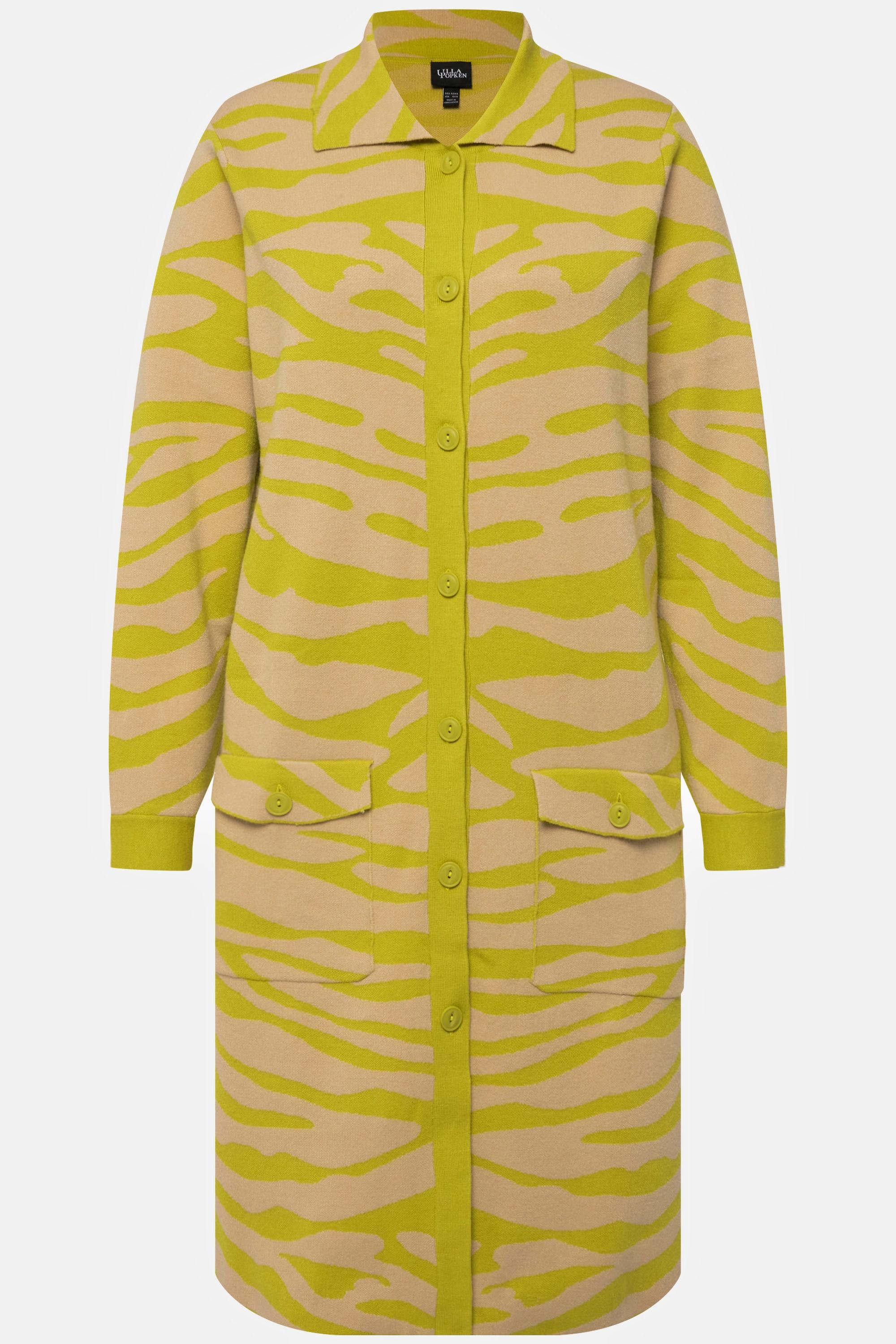 Ulla Popken Zebramuster Regular Fit Strickjacke Hemdkragen Brusttaschen  