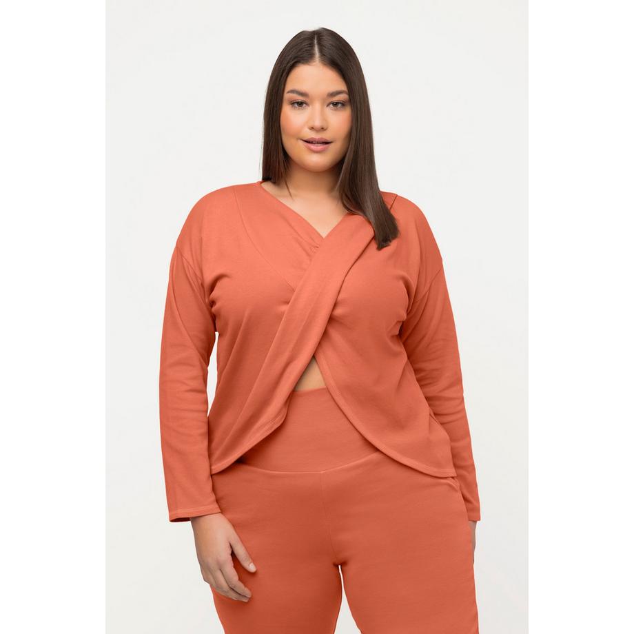 Ulla Popken Drapiertes V-Ausschnitt Langarm Yoga Shirt  