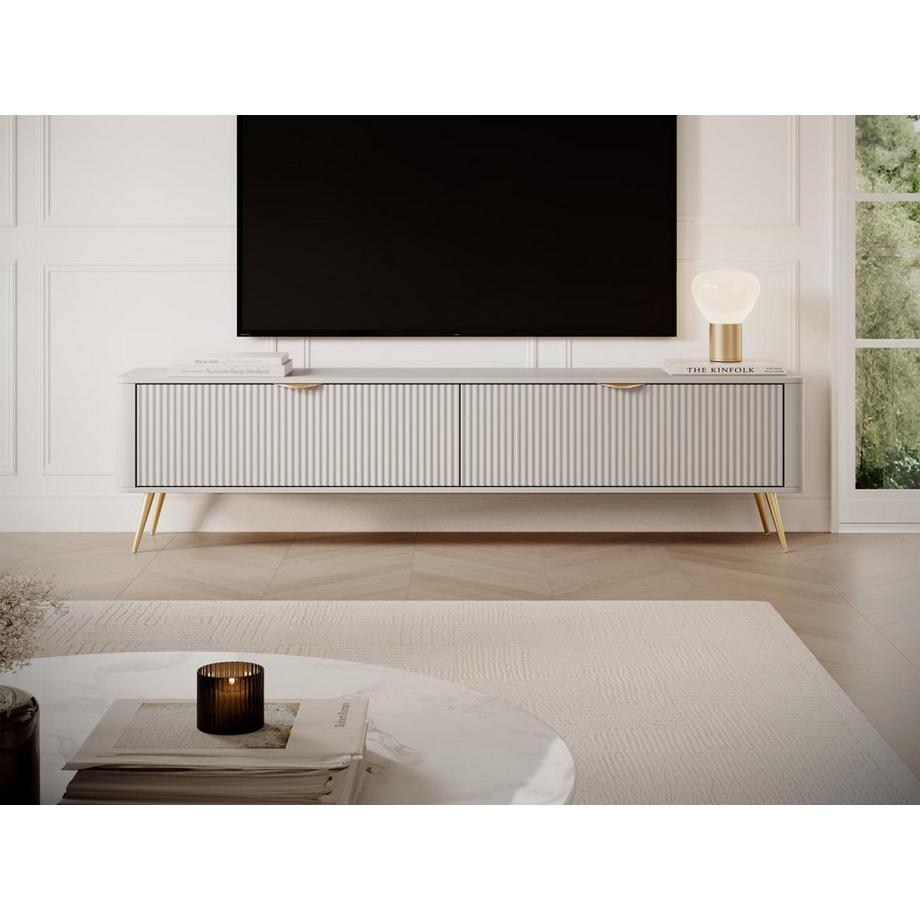 PASCAL MORABITO Meuble TV avec 2 portes en MDF - Beige et doré - ELONARIA de Pascal Morabito  