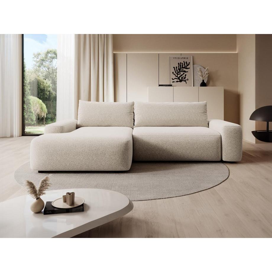 Vente-unique Divano letto in Tessuto testurizzato Panna - Angolo a sinistra - DAVISO  