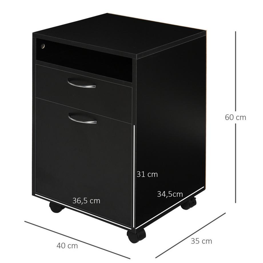Northio Rollcontainer Praktischer Aktenschrank In Schwarz, 40X35X60Cm, Mit Schublade Für Büro & Homeoffice  