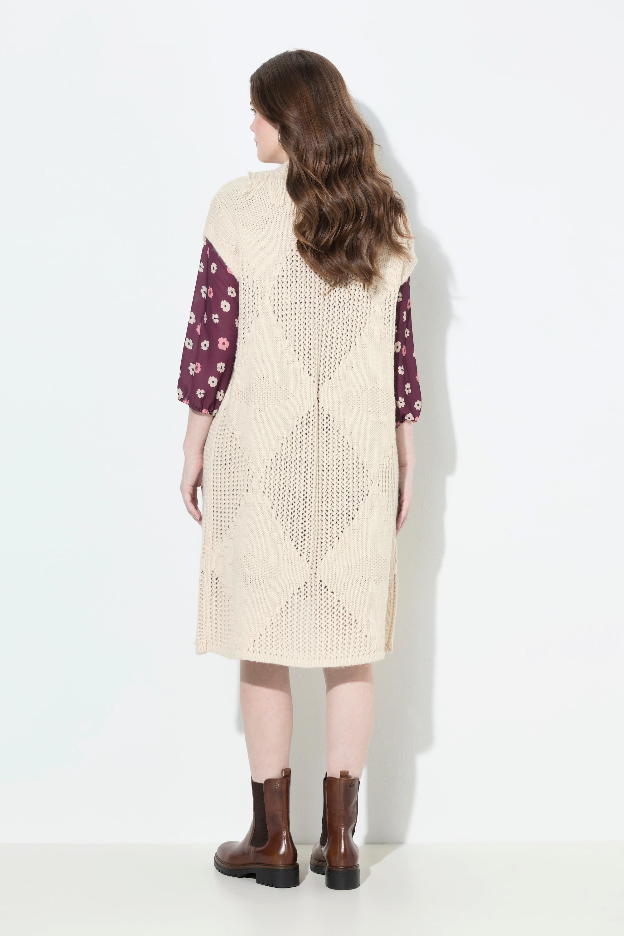 Ulla Popken Lange Oversized Offene Strickweste Rhombenmuster  