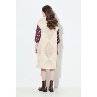 Ulla Popken Lange Oversized Offene Strickweste Rhombenmuster  