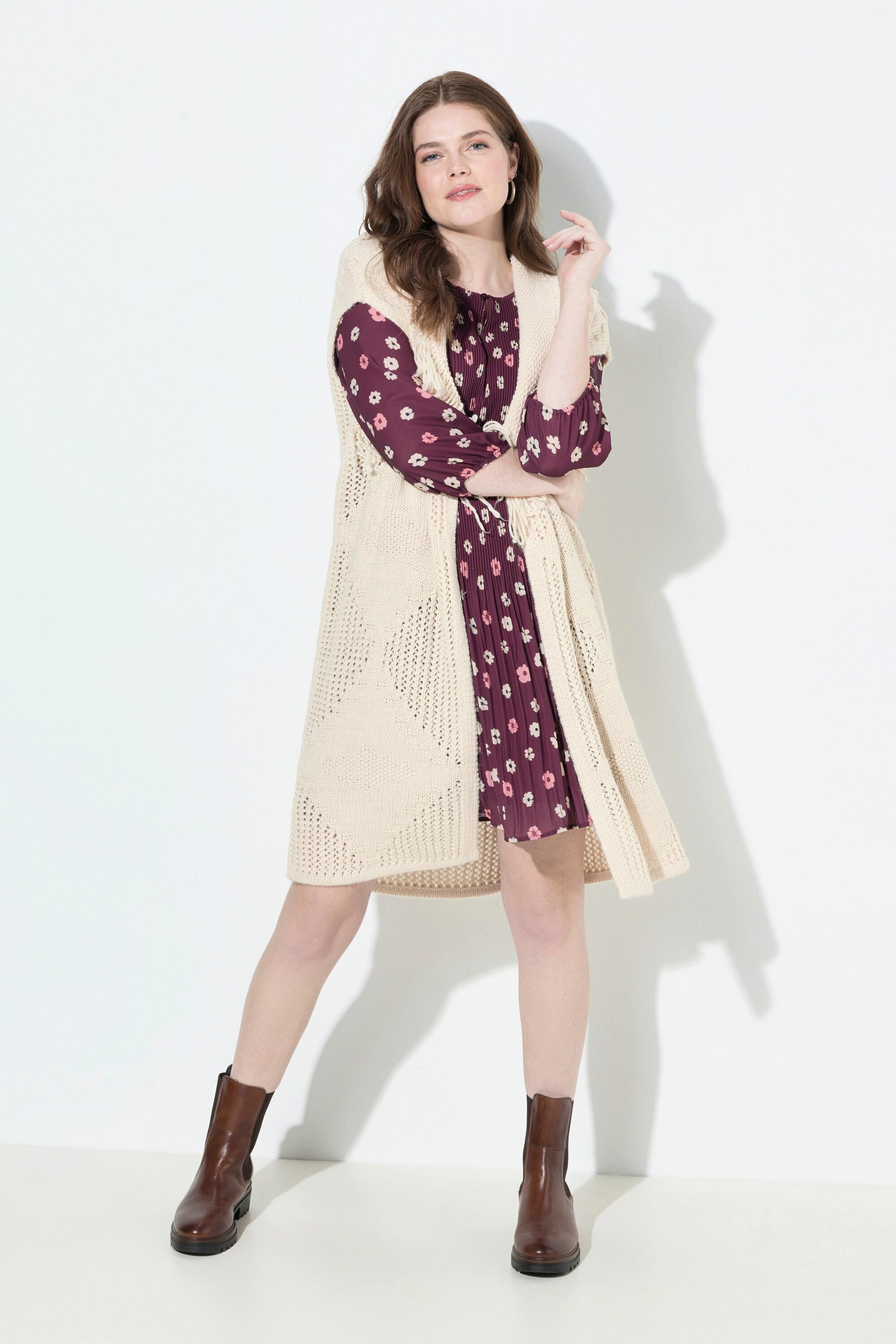 Ulla Popken Lange Oversized Offene Strickweste Rhombenmuster  