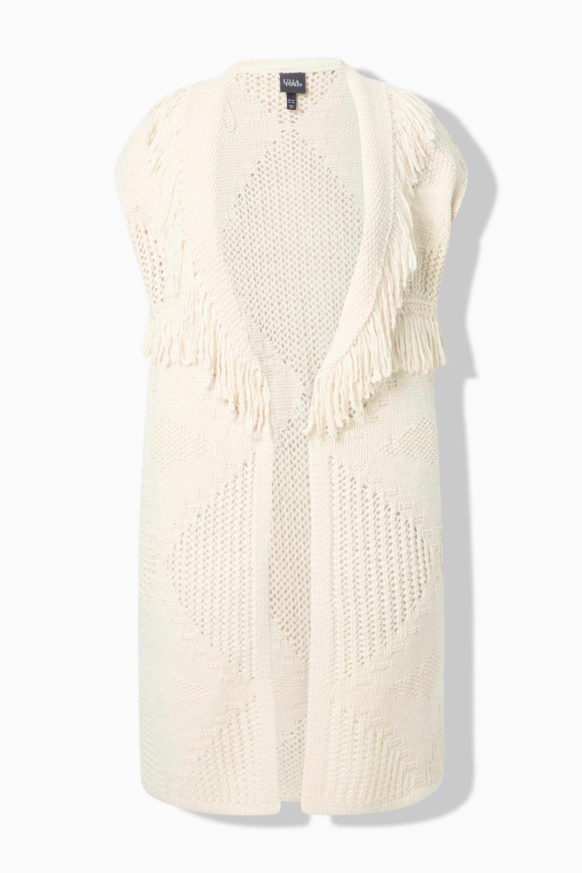 Ulla Popken Lange Oversized Offene Strickweste Rhombenmuster  