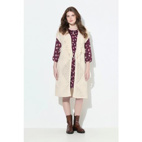 Ulla Popken Lange Oversized Offene Strickweste Rhombenmuster  