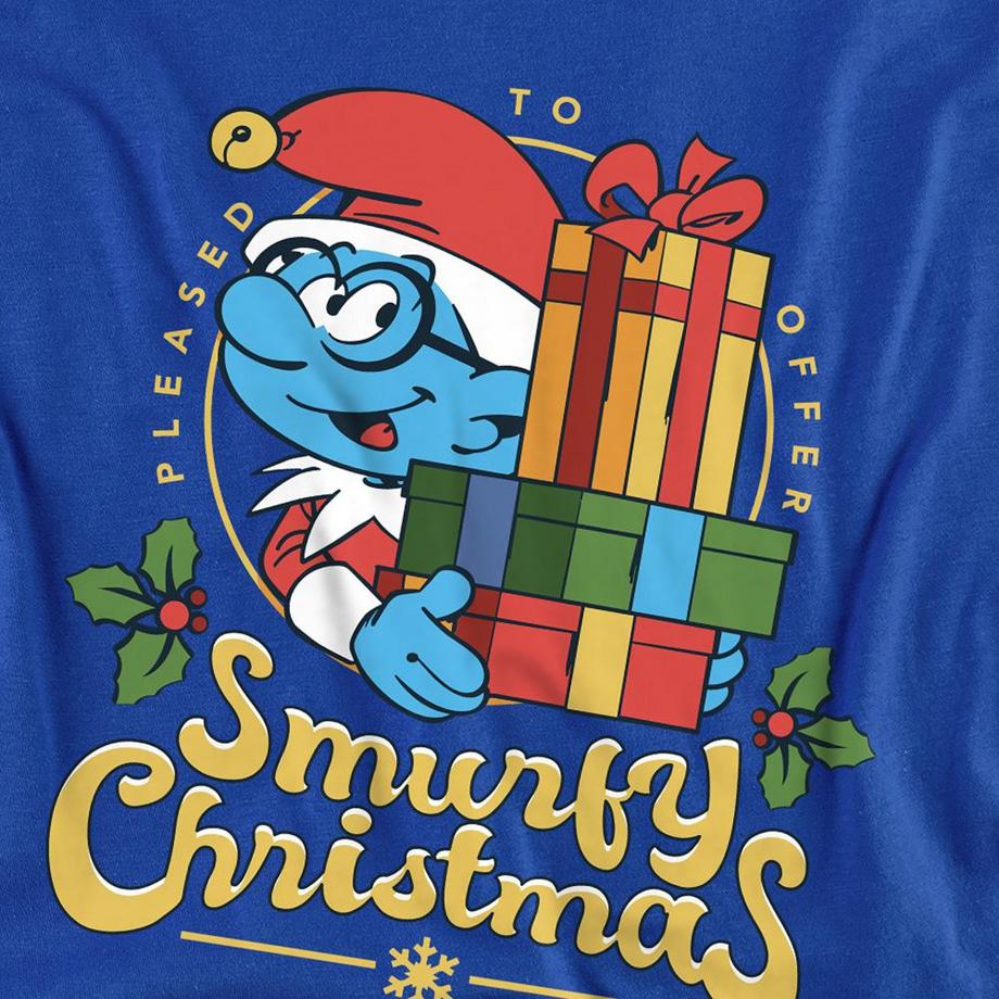 Les Stroumpfs  T-ShirtManches Longues Motif Schtroumpf À Lunettes Smurfy Christmas 