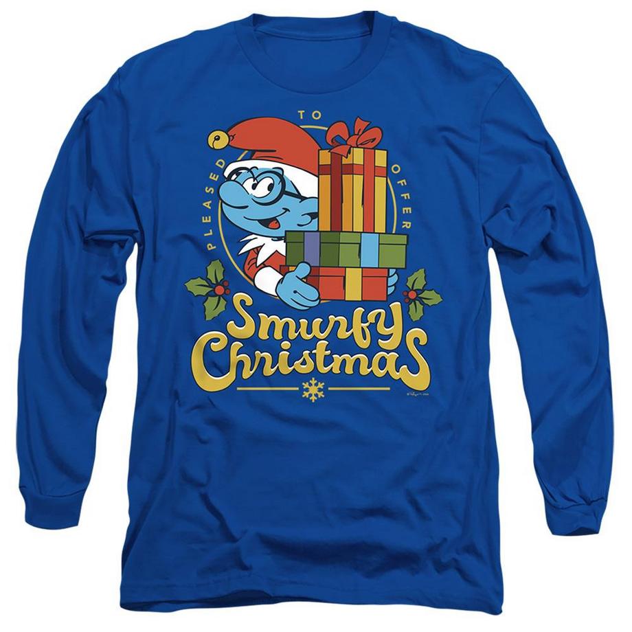 T-ShirtManches Longues Motif Schtroumpf À Lunettes Smurfy Christmas