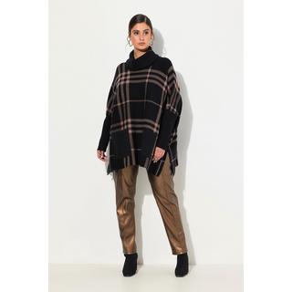 Ulla Popken  Pull cape oversize, motif à carreaux, col roulé et manches longues 