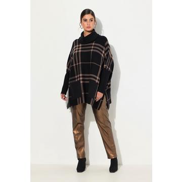 Maglione a mantella dal taglio oversize con quadri, collo dolcevita e maniche lunghe