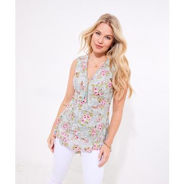 Ärmelloses Top mit Reißverschluss und Blumenmuster