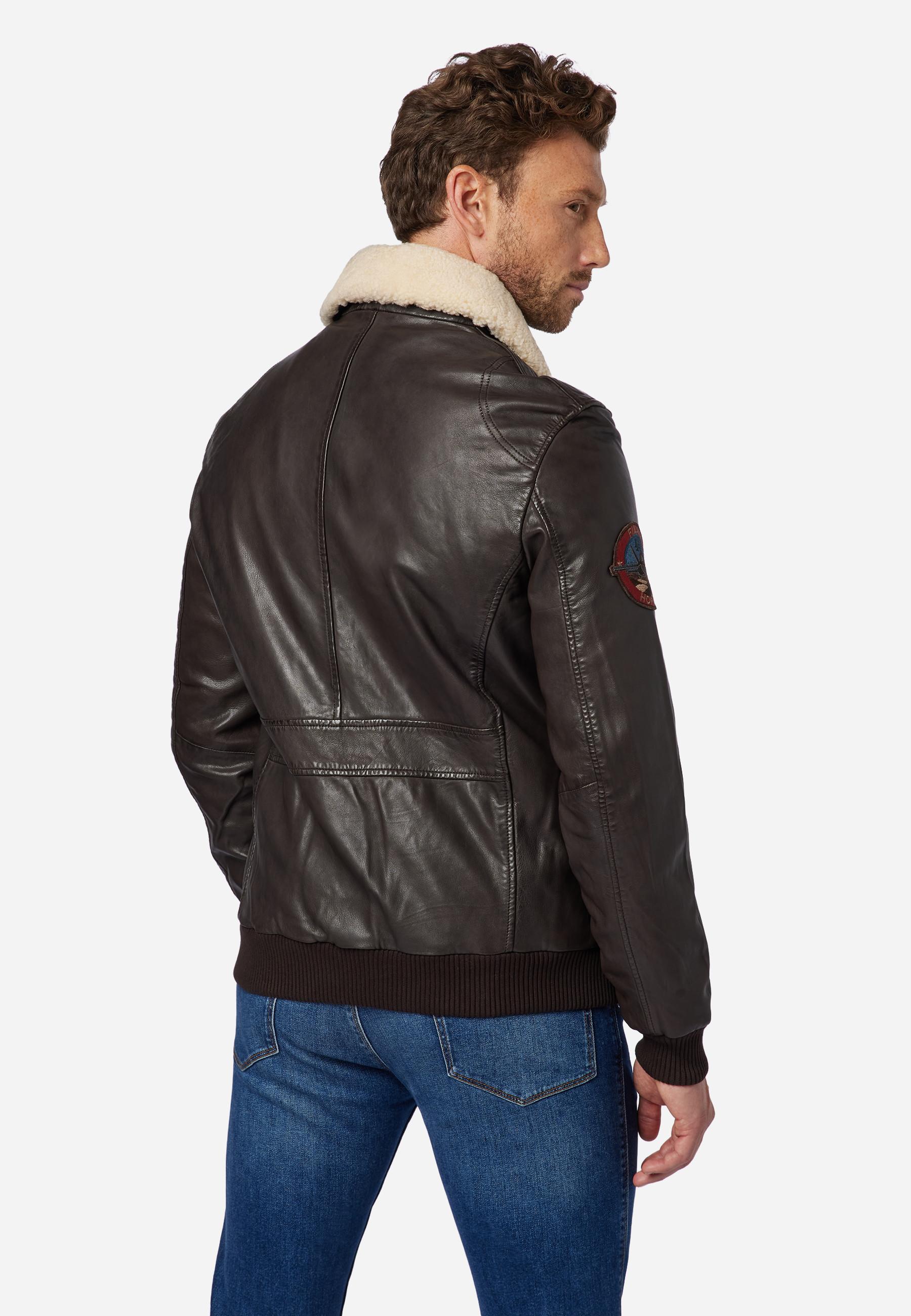 RICANO  Lederjacke TG-1011 - Piloten Stil mit Fellkragen aus Lammfell 