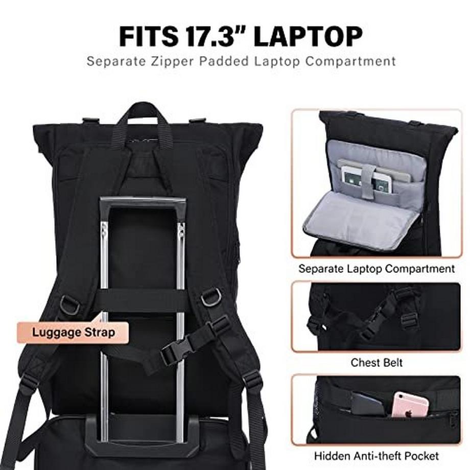 Only-bags.store Grande zaino impermeabile 17.3 pollici Rolltop per laptop  