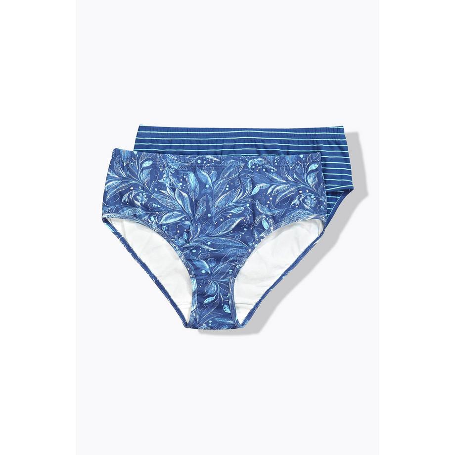 Ulla Popken Midislips 2er-Pack Blätter Streifen Biobaumwolle  