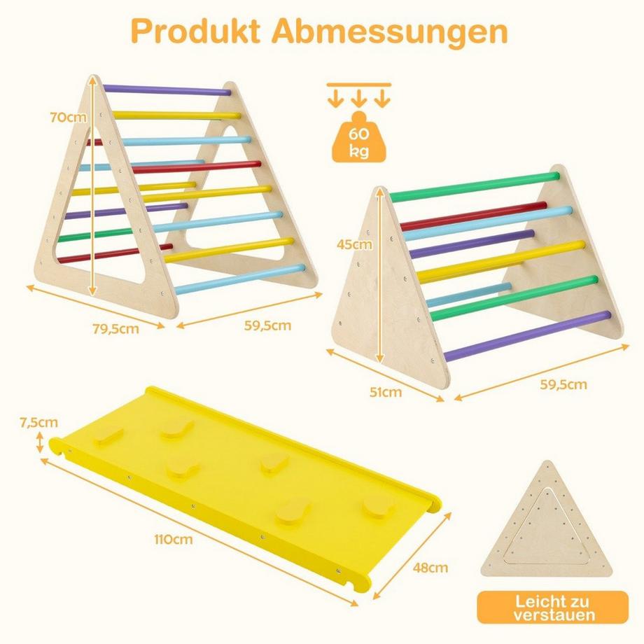 Northix  3 in 1 Kletterspielzeug Set mit Kletterdreieck & Leiter & Rutsche Klettergerüst Bunt 
