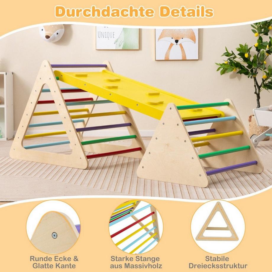 Northix  3 in 1 Kletterspielzeug Set mit Kletterdreieck & Leiter & Rutsche Klettergerüst Bunt 