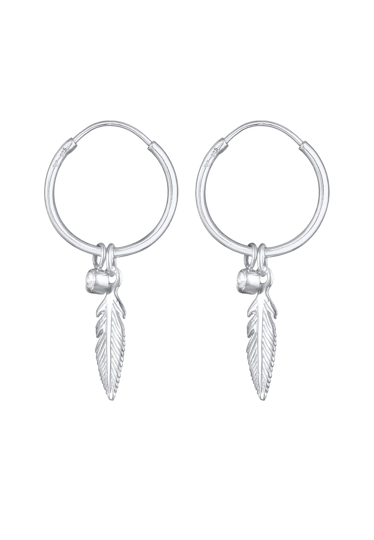 Elli  Boucles d'Oreilles Femmes Créoles Pendentif Plume Festival Boho Avec Cristal 