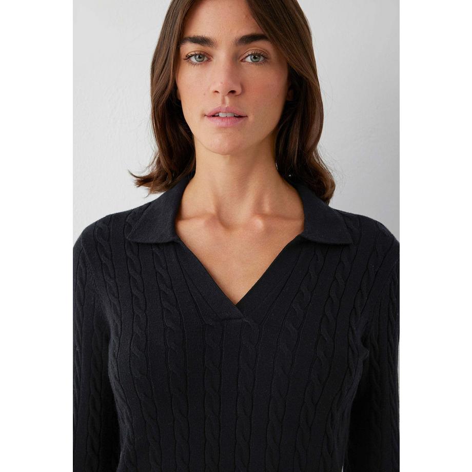 Mavi Gestrickter Pullover Polo mit Zopfmuster  