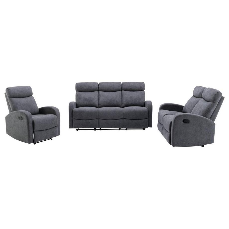 Canapés 3 places 2 places et un fauteuil relax en tissu gris EVELYN