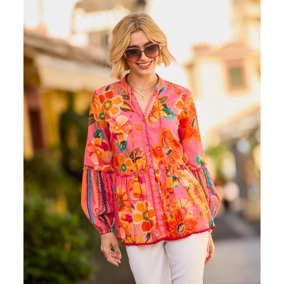 Joe Browns Camicetta a maniche lunghe con motivo floreale e orlo a balze  