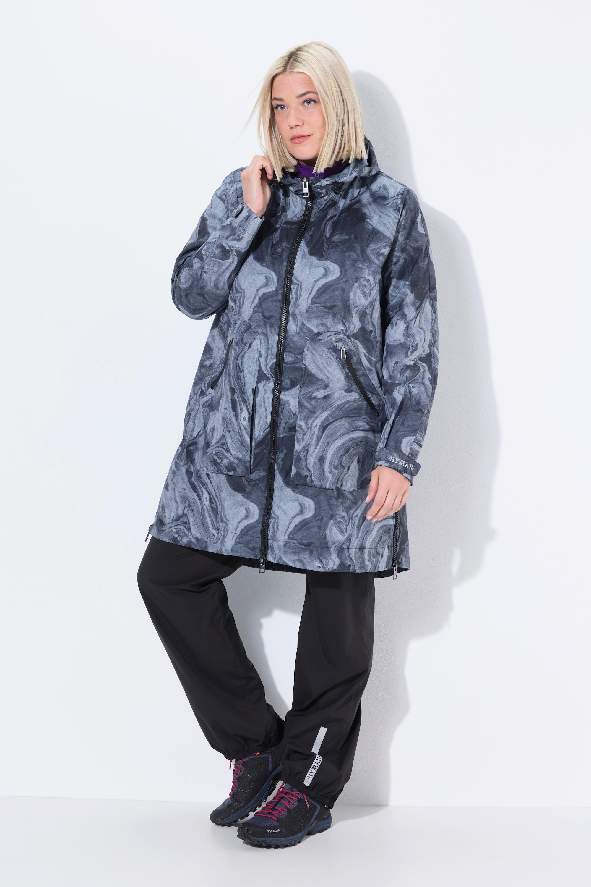 Ulla Popken Impermeabile svasato con cerniere laterali e cappuccio  