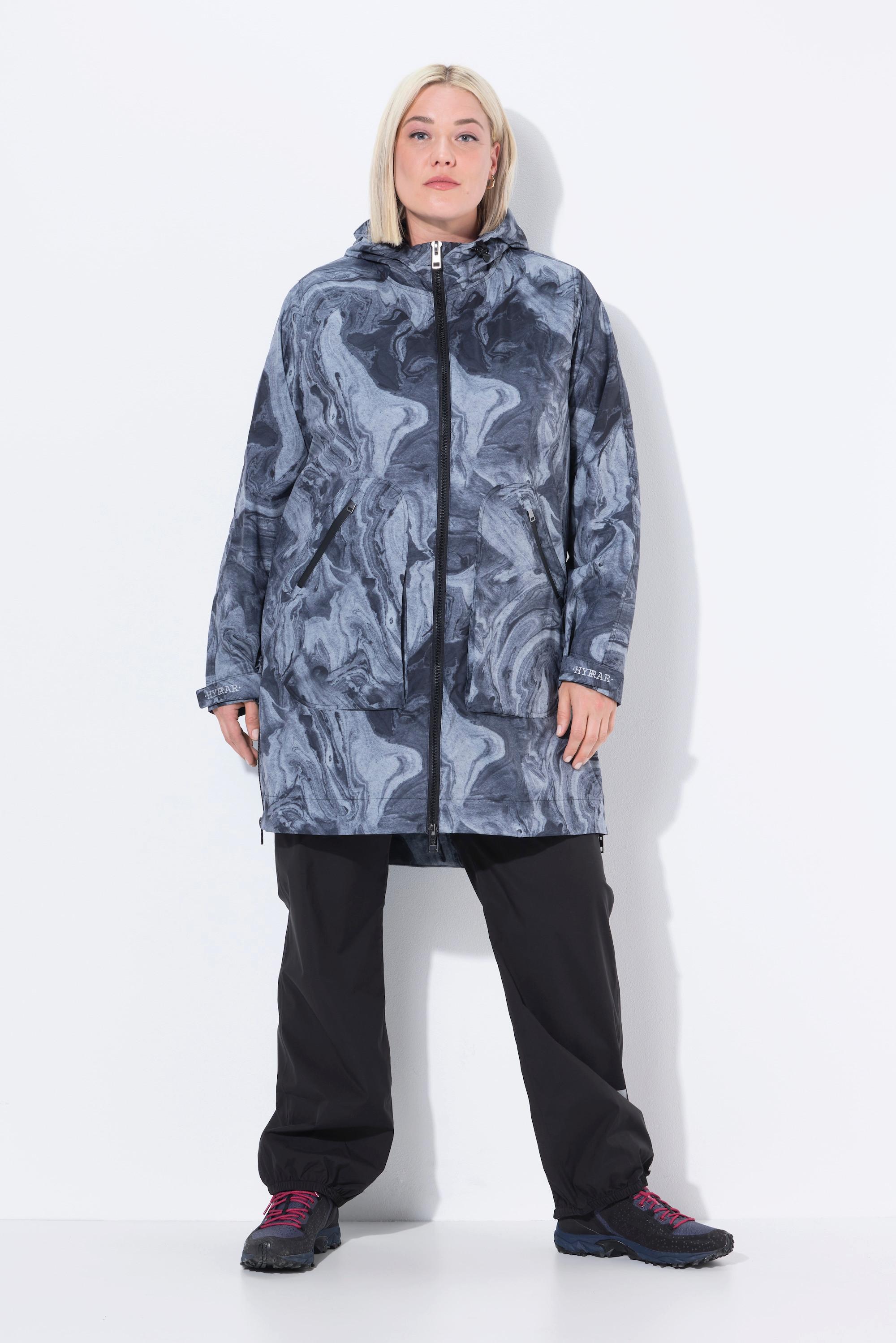 Ulla Popken Impermeabile svasato con cerniere laterali e cappuccio  