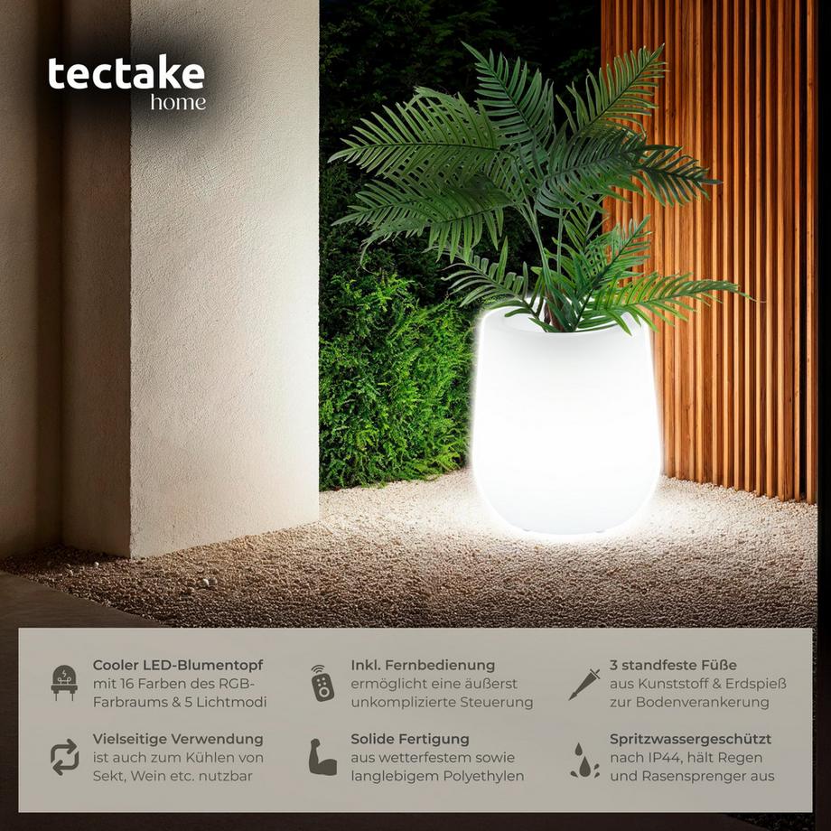 Tectake LED-Blumentopf Luminous Courve Pot als Blumentopf mit LED-Beleuchtung, 12 W 16 RGB-Farben und 5 Lichtmodi  