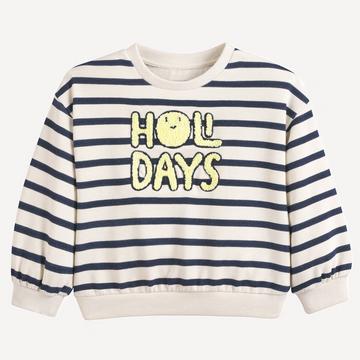 Gestreiftes Rundhals-Sweatshirt mit Frottee-Schrift