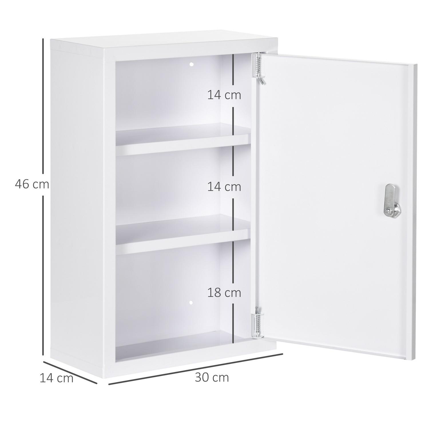 Northio Medikamentenschrank für Zuhause mit 3 Fächern, 30 x 14 x 46 cm, abschließbar, kindersicher, Mit Schlüsseln, kaltgewalzter Stahl, Weiß  