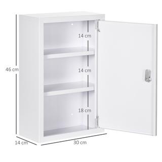 Northio Medikamentenschrank für Zuhause mit 3 Fächern, 30 x 14 x 46 cm, abschließbar, kindersicher, Mit Schlüsseln, kaltgewalzter Stahl, Weiß  