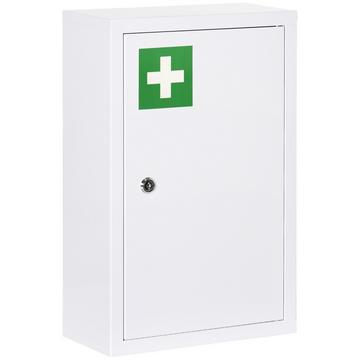 Medikamentenschrank für Zuhause mit 3 Fächern, 30 x 14 x 46 cm, abschließbar, kindersicher, Mit Schlüsseln, kaltgewalzter Stahl, Weiß