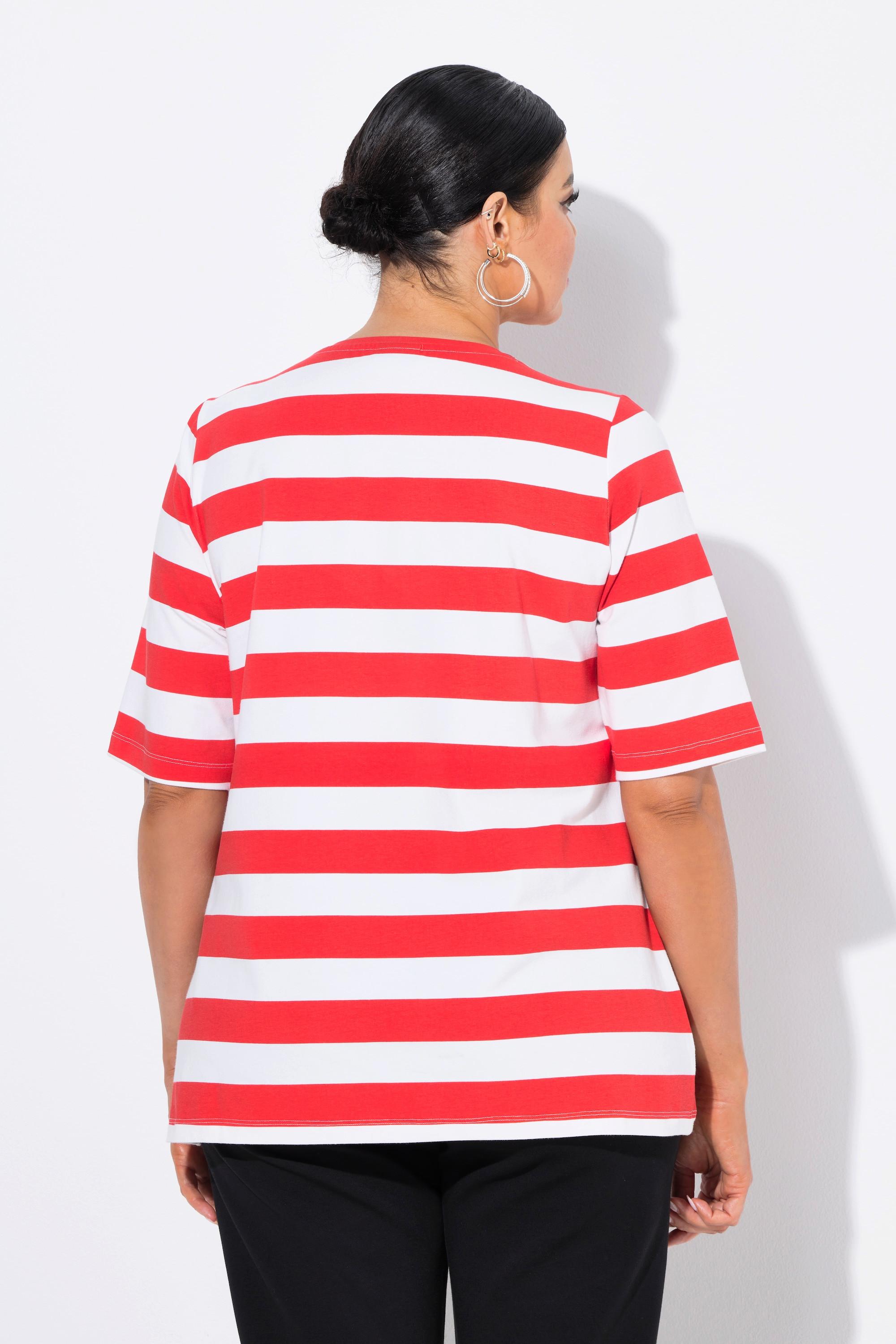 Ulla Popken T-shirt Rayé Classique Col Rond Manches Courtes avec Poches  