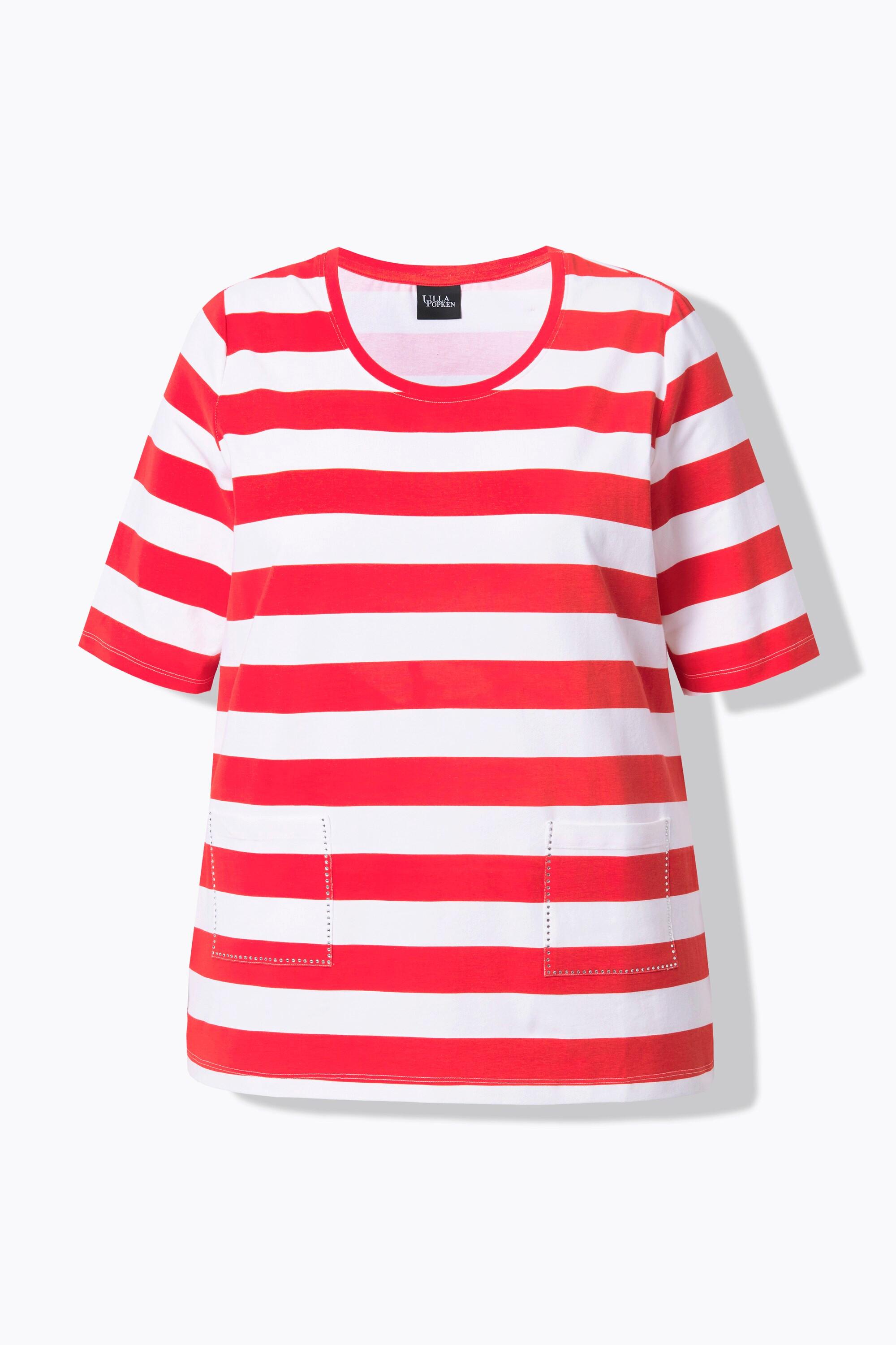 Ulla Popken T-shirt Rayé Classique Col Rond Manches Courtes avec Poches  