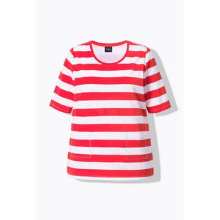 Ulla Popken T-shirt Rayé Classique Col Rond Manches Courtes avec Poches  