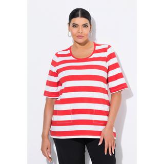 Ulla Popken T-shirt Rayé Classique Col Rond Manches Courtes avec Poches  