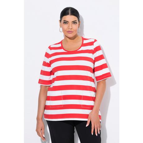 Ulla Popken T-shirt Rayé Classique Col Rond Manches Courtes avec Poches  