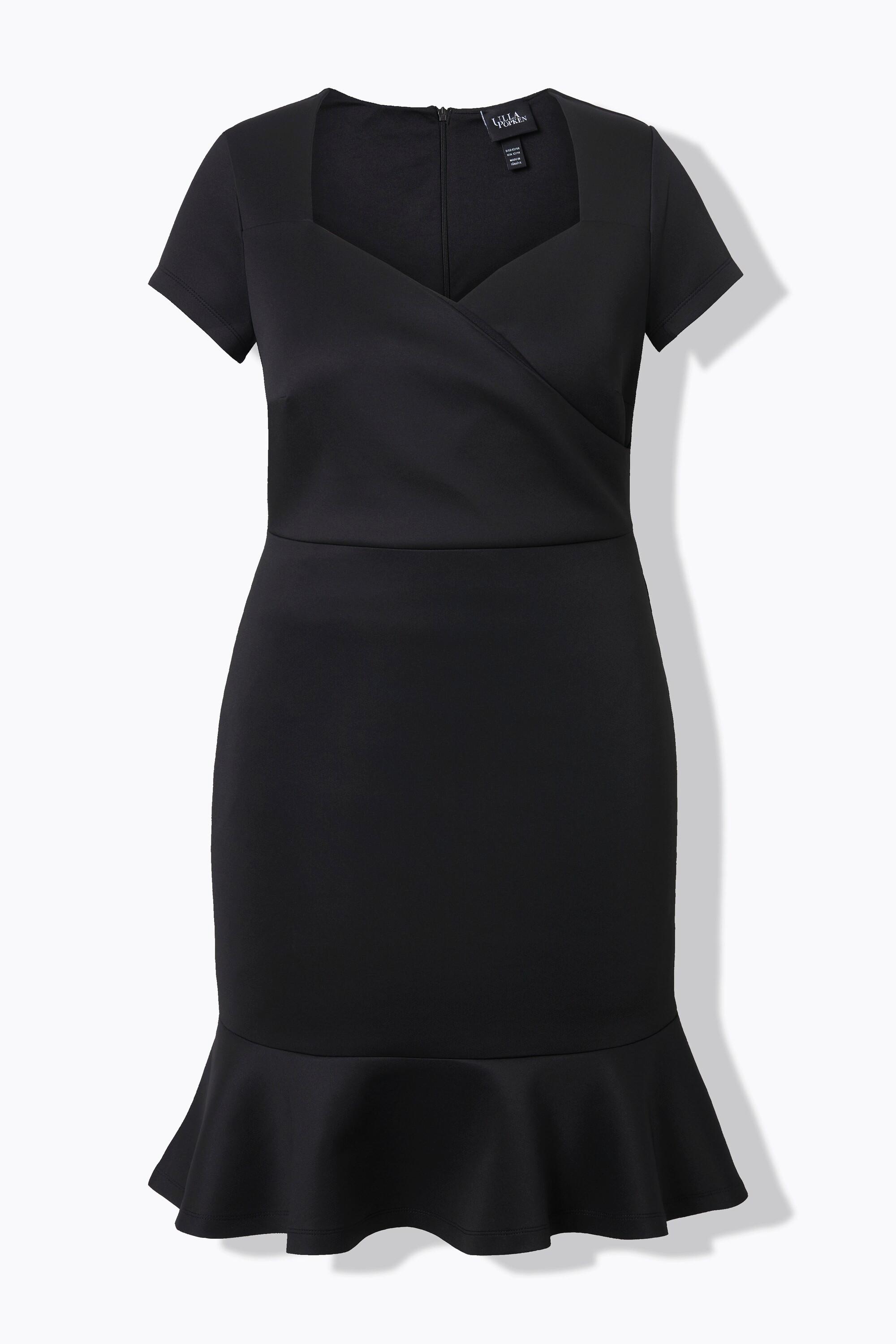 Ulla Popken Robe Scuba Décolleté Cœur Volant à la Base  