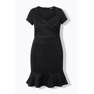 Ulla Popken Robe Scuba Décolleté Cœur Volant à la Base  