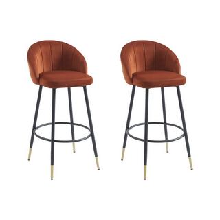 Vente-unique Lot de 2 tabourets de bar en velours et métal - Terracotta - ELIRAM  