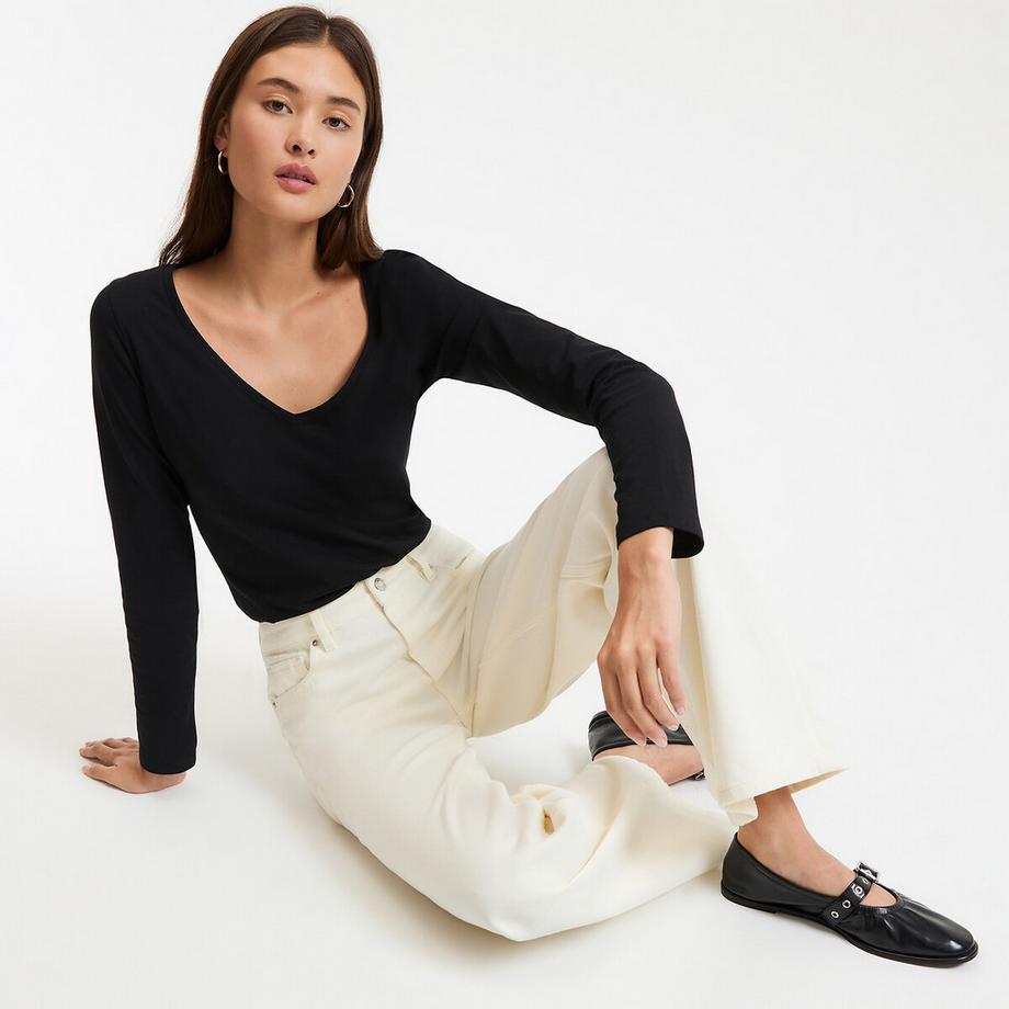 La Redoute Collections Bio-Baumwolle Langarm V-Ausschnitt Shirt  