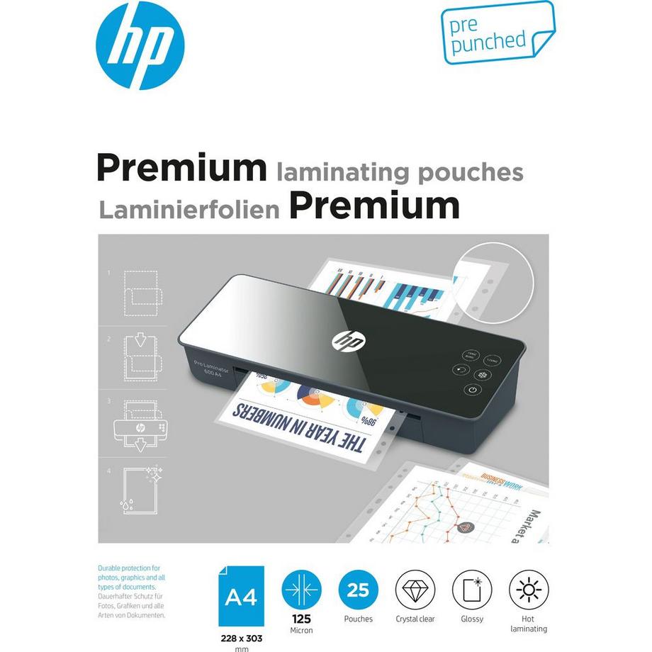 HEWLETT PACKARD HP Premium Laminating Pouches, A4 prepunched, 125 Micron  