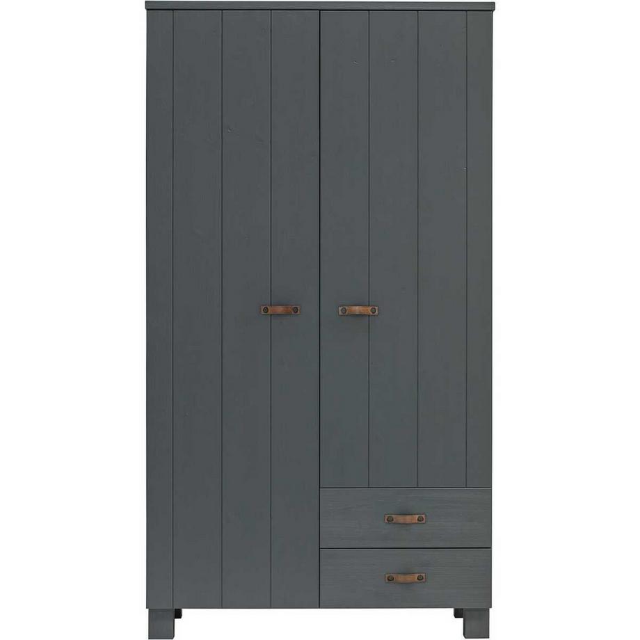mutoni Armoire Dennis avec tiroirs Poignées en cuir Pin gris acier  