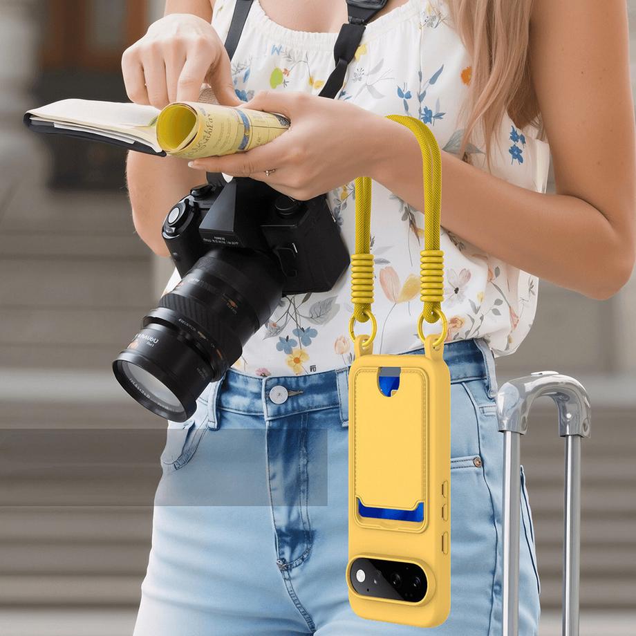 Cover-Discount Google Pixel 11 Pro - Custodia in silicone liquido con portacarte e tracolla  