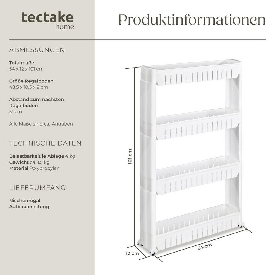 Tectake Desserte faible largeur JOE 4 niveaux  